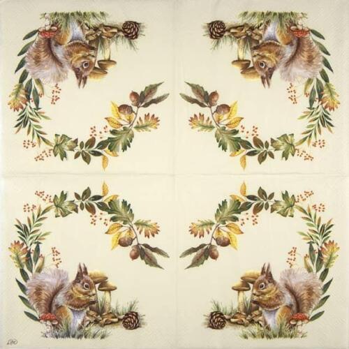 4 servilletas de papel individuales para decoupage y fiesta - crema ardilla en el bosque - Imagen 3 de 4
