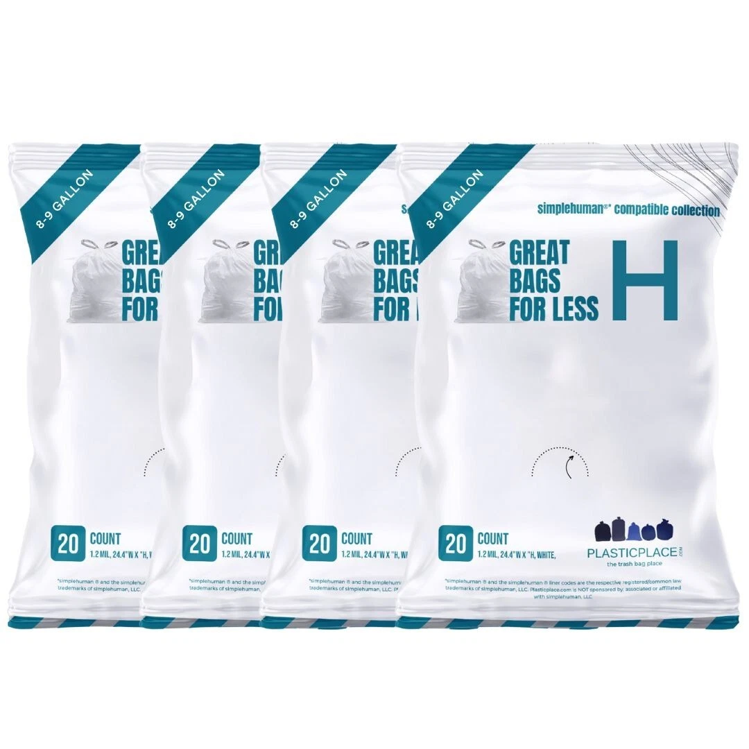 Plasticplace Trash Bags simplehuman®* Code H Compatible Packs (20 Count/5  Pack)