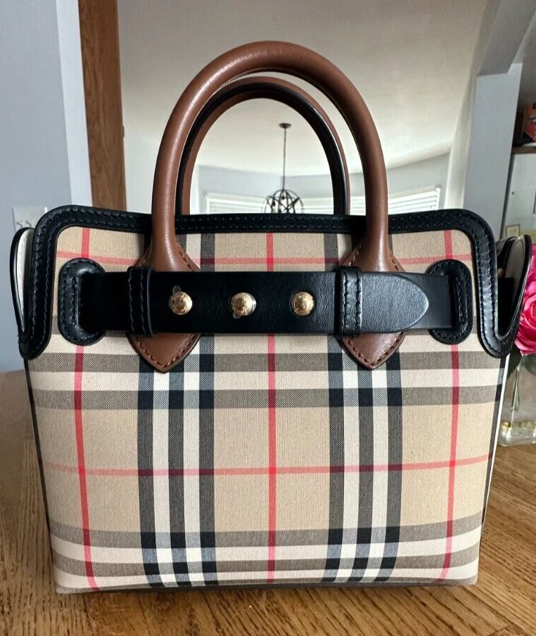 Burberry Small E-Canvas Belted Tote - Brown