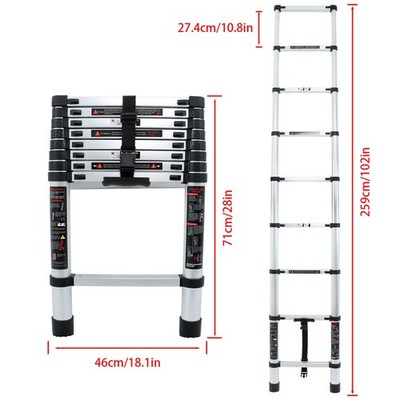8.5ft 2.6M Aluminum Telescopic Ladder Heavy Duty Folding Extension Step Ladder