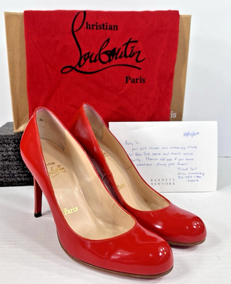 CHRISTIAN LOUBOUTIN Red Leather Simple 100 Pumps Red Bottoms Size