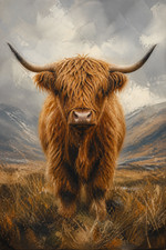 Highland Cow Portrait Scottish Cow Poster Print Framed Canvas Wall Art