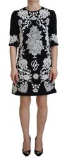 Dolce&Gabbana Women Black Dress Polyester Silk Lace Trimming Mini Bodycon Wrap