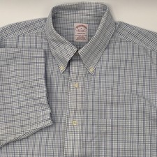 Brooks Brothers Madison Shirt Mens 16 Blue White Check Non-Iron Supima Cotton SS