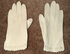 Vintage Freddys Paris Leather Gloves Women  s 6.5 Ivory Scalloped France