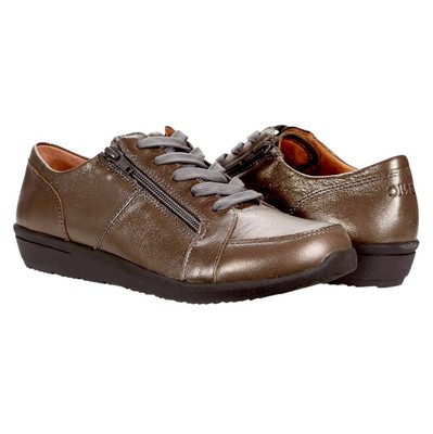 Vionic Abigail Pewter Leather Arch Support Comfort Shoes Snickers US 6.5 M NEW