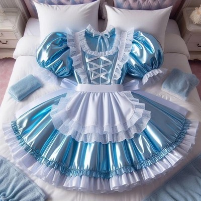 Shiny Short Wedding Dress Maid Cocktail Bridal Gowns Puff Sleeves Light Sky Blue