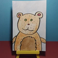 Sindy Fuhr Watercolor Ink Painting 4x6 Inch Original Cute Pop Art Title Teddy