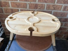 Wooden Folding Picnic Table with Wine Glass Holder - Portable Creative 2 in 1...