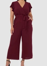 MSK Women's Red Flutter-Sleeve Wide-Leg Jumpsuit Plus Size: 3X