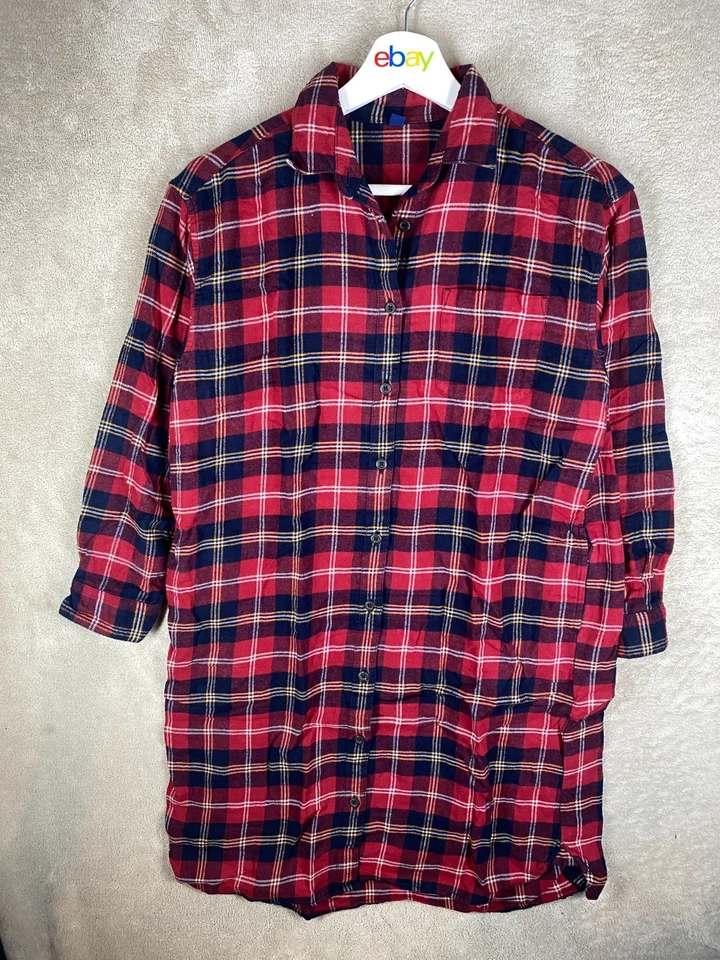 Uniqlo Casual Button Up Shirts Dresses Size 11-12 Girls Kids Red Long Sleeve