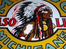 VINTAGE MUSGO "MICHIGAN'S MILE MARKER GASOLINE" 11 3/4" PORCELAIN METAL OIL SIGN