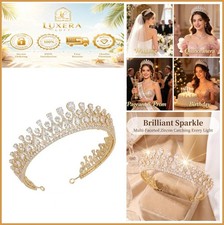 Vintage Wedding Tiara Gold Cubic Zirconia 6.3 Inch 135 g Bridal Pageant Prom