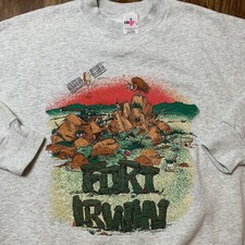 Vintage Funny Military Sweatshirt Size XL Gray Sweater 90s Fort Irwin USA Made