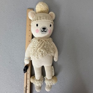 Cuddle + Kind Handmade Knit Plush Doll Cream Bear Pom Beanie Scarf Peru
