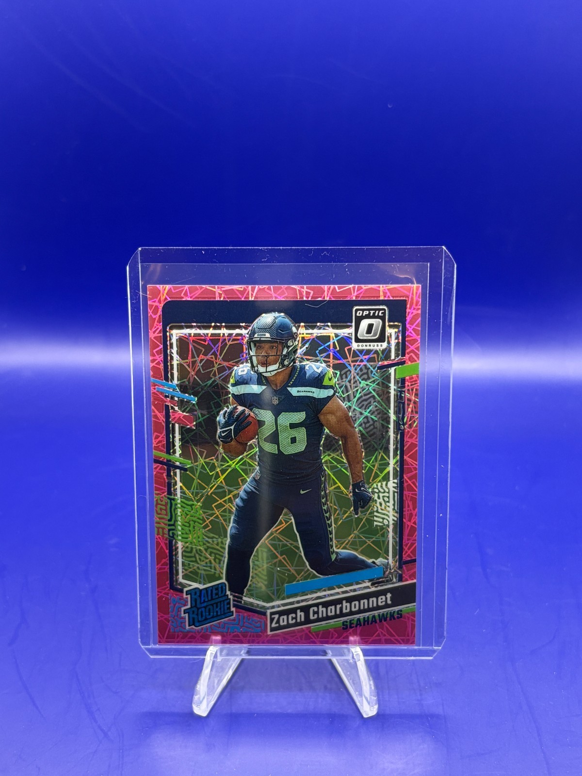 2023 Donuss Optic Zach Charbonnet Rated Rookie Pink Velocity /79 Seahawks #294