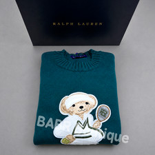 POLO PALPH LAUREN Green Tennis Bear Cotton Crewneck Sweater Women s Size L-NWT