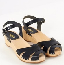 RRP £250 Swedish Hasbeen Suzanne Black Leather Clog Sandals Size UK 3 Euro 36