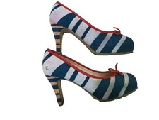 CHANEL Striped Suede High Heel Pumps Women's Size EU36/US5.5