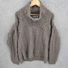 Aran Crafts Sweater Mens XL Merino Wool Cable Knit Fisherman Full Zip