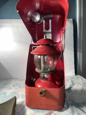 #ad Coleman Lantern with Original Metal Case Red With Accessories $235.00