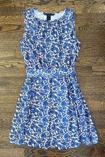 Marc by Marc Jacobs 100% Silk Dress XS Blue Pink Scroll Baroque Fit Flare Pocket