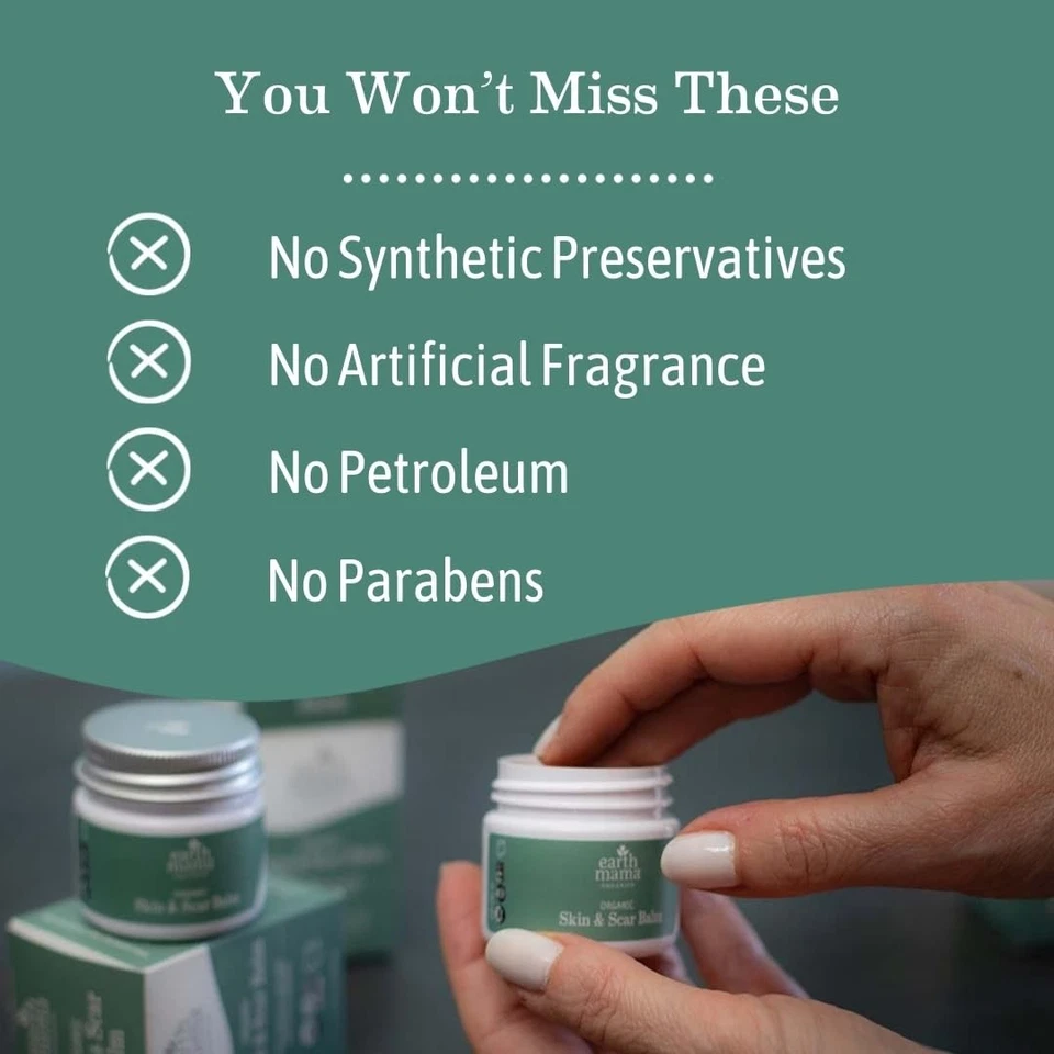 Bálsamo orgánico para piel y cicatrices de Earth Mama | Reduce el malestar y la apariencia Foto 3 de 4