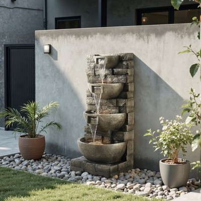 35.63'' Outdoor Water Fountain with LED Light 4-Tier Yard Garden Stand Fountain