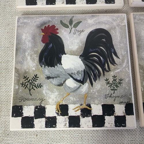 Rooster Farmhouse Ceramic Drink Coasters Set Of 4 Cork Backing In Box EUC - Picture 3 of 6