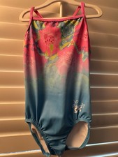 GK ELITE leotard GYMNASTICS DANCE adult extra small LAURIE HERNANDEZ pink blue