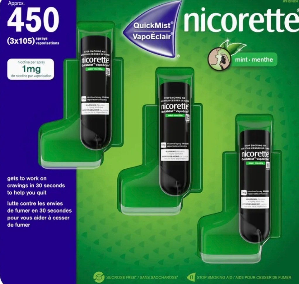Quickmist Packshot Nicorette QuickMist Fresh Mint 150 sprays, 3-pack 885252058074 | eBay