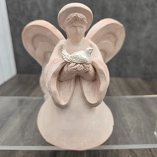 Vintage Angel Candle Holder Pink Terracotta Butterfly Wing Dove USA Figurine