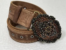 Streets Ahead Brown Belt with Embellished Rhine Stones on Buckle SIZE S