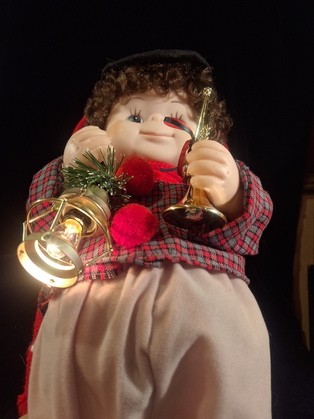 Vintage Santa's Best Anamatronic Child Trumpet Player with Lantern