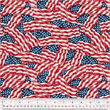 62"x108" Tossed Patriotic American Flags Wide Backing Cotton Fabric