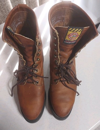 Justin Original Work Boots Mens Soft Toe Size 10.5EE Brown Leather Lace Up USA - Picture 7 of 12