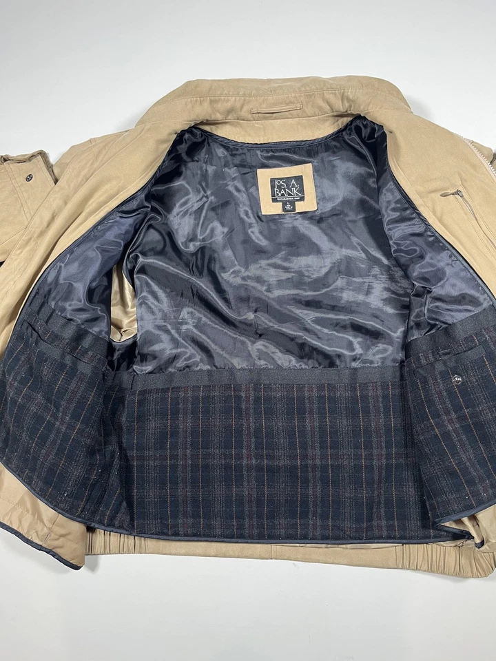 Jos. A. Банк куртка мужская большой длинный желтовато-коричневый хаки молнии вкладыш Harrington бомбардировщик - Изображение 4 из 4