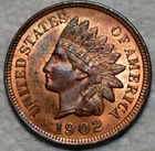 Uncirculated 1902 Indian Head Cent, Lustrous, Red-Brown specimen.