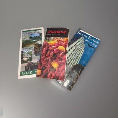 Vtg Louisiana Paper Street Maps! GUC!  Bundle Of 3! Tanqipahoa Parish/Baton Roug
