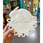 Vintage milk glass lucky bunny rabbit display plate w horseshoes