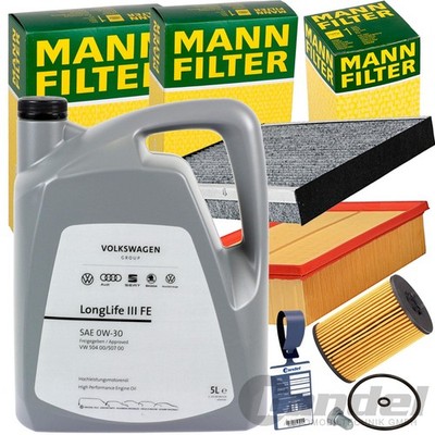 MANN FILTERSET+ORIGINAL VW 0W30 ÖL passend für 1.6+2.0 GOLF 7 PASSAT 3G AUDI A3