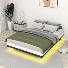 Floating Bed Frame LED Metal Platform Bed Frames Modern Bed with Full 8 Inch