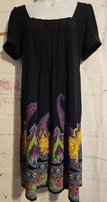 ILE Pleated Front & Back Shift Dress Size 8 Multicolor Paisley Square Neck S/S