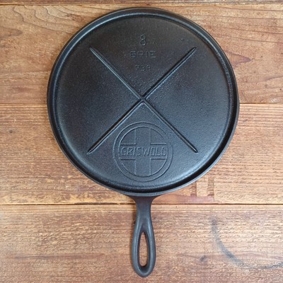 Griswold #8 Cast Iron Griddle 9'' Slant Logo X Brace 738 RESTORED
