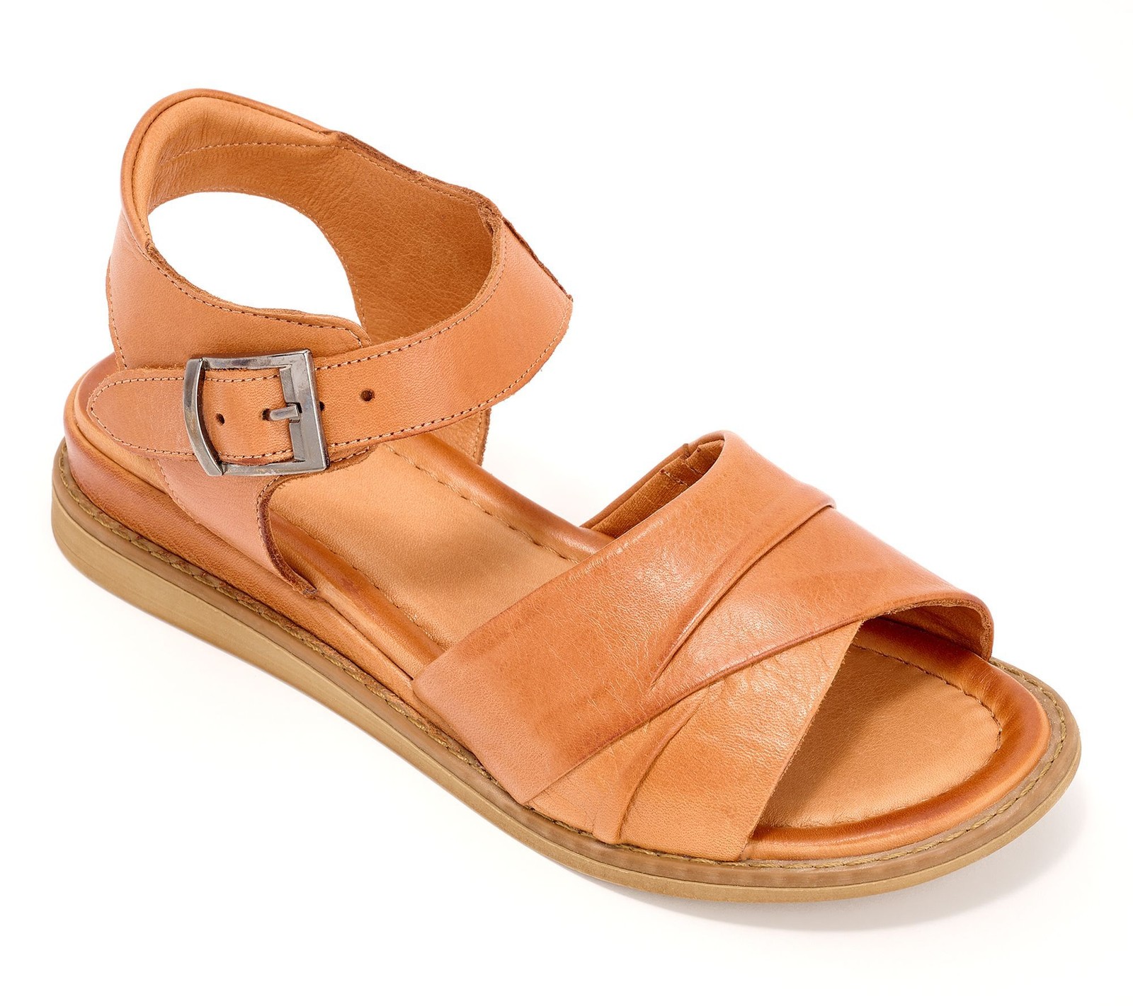 Miz Mooz Women's Sz 9.5 Leather Adjustable Low Wedge Sandals Brown A683871