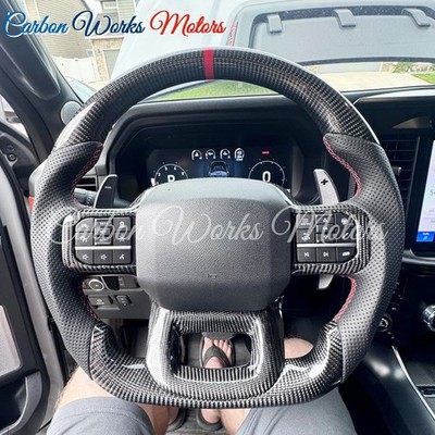 Real Carbon Fiber Steering Wheel For Ford F-150 Raptor F-250 2021-2025 W/CF Trim