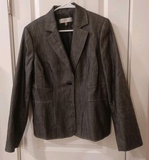 Kasper Womens Blazer Size 12 Single Breasted Career Preppy Lined Black Gray