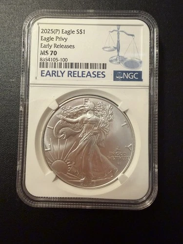 2025 P American Silver Eagle MS70 w/ Eagle Privy - Early Releases - NGC 1 Ounce