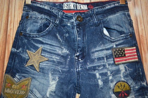 DSTRKT Denim Boys Skinny Moto Style Distressed Patched Blue Jeans Sz 11-12 - Picture 5 of 12