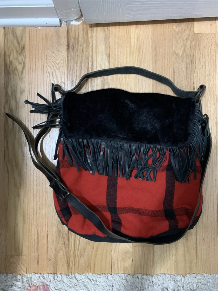 Bolso Mensajero Denim and Supply Ralph Lauren Rojo Búfalo Cuadros y Cuero Foto 3 de 4